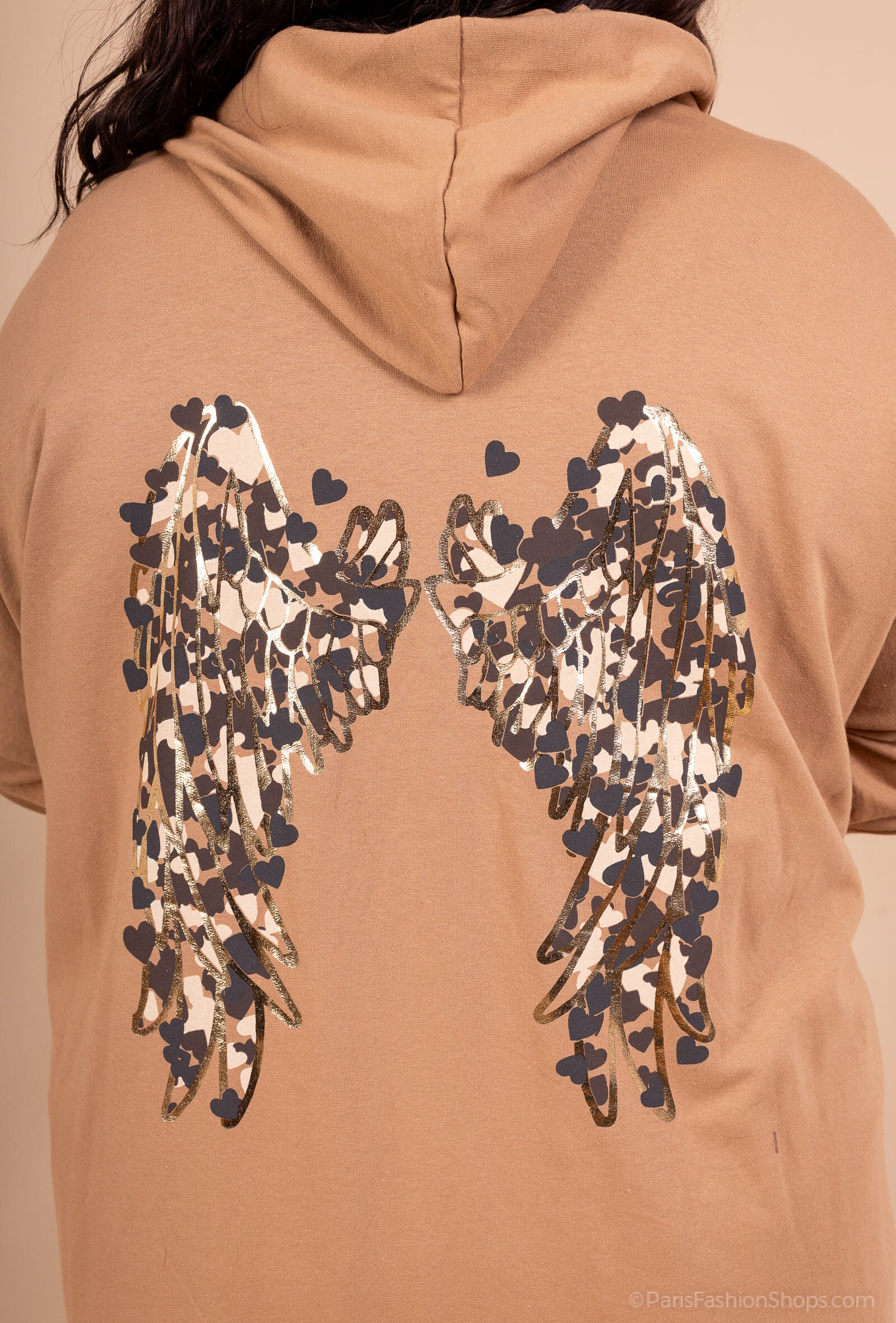 Lång bomullskardigan med vingeprint på baksidan i Stor Storlek