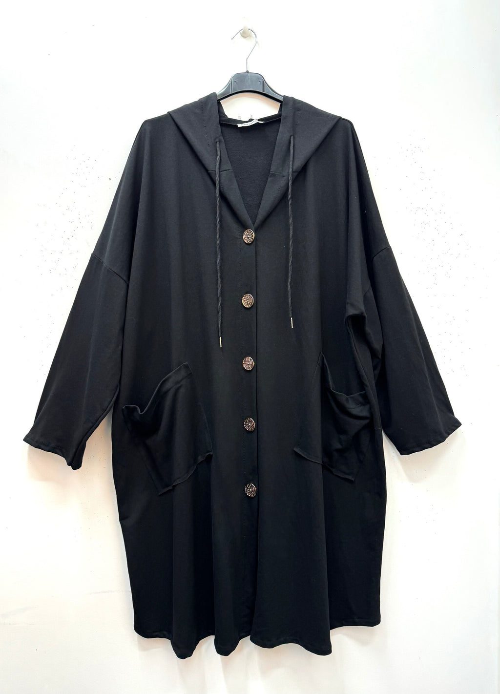 Long cotton cardigan with wing print on the back i Stor Storlek