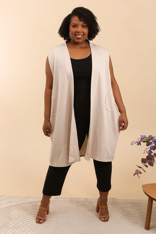 Plus Size Long Open Sleeveless Cardigan