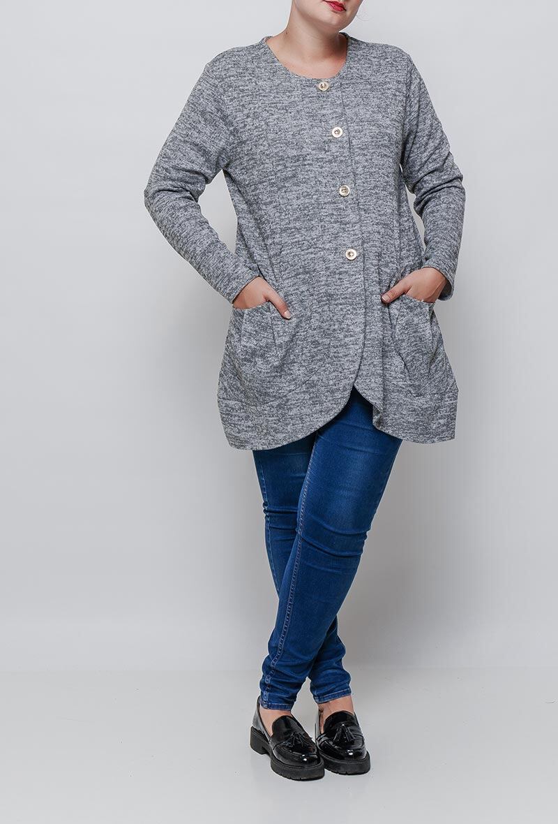 Plus Size Lång Cardigan med Fickor