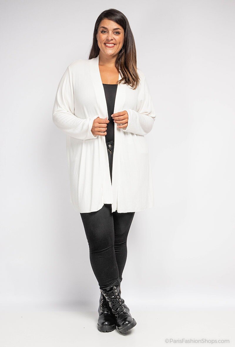 Plus Size Öppen Kardigan med Draperad Front