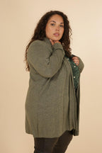 Plus Size Öppen Kardigan med Draperad Front