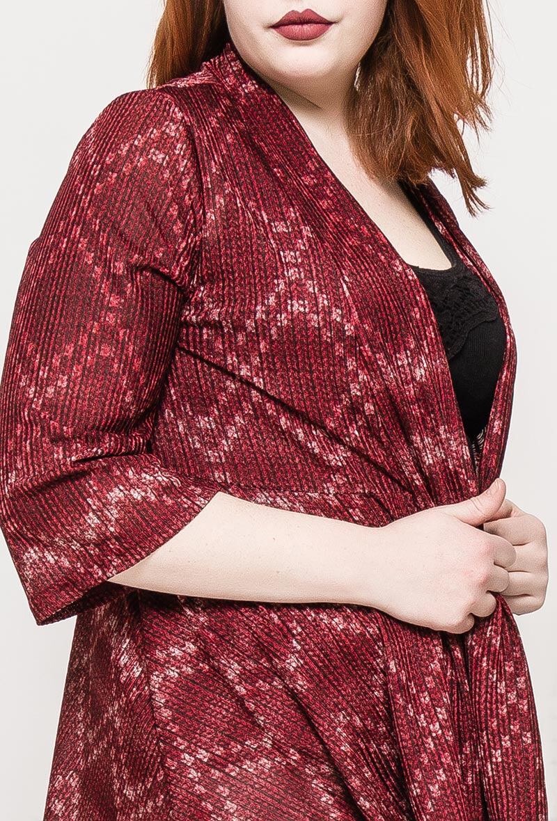 Plus Size Tryckt Öppen Cardigan