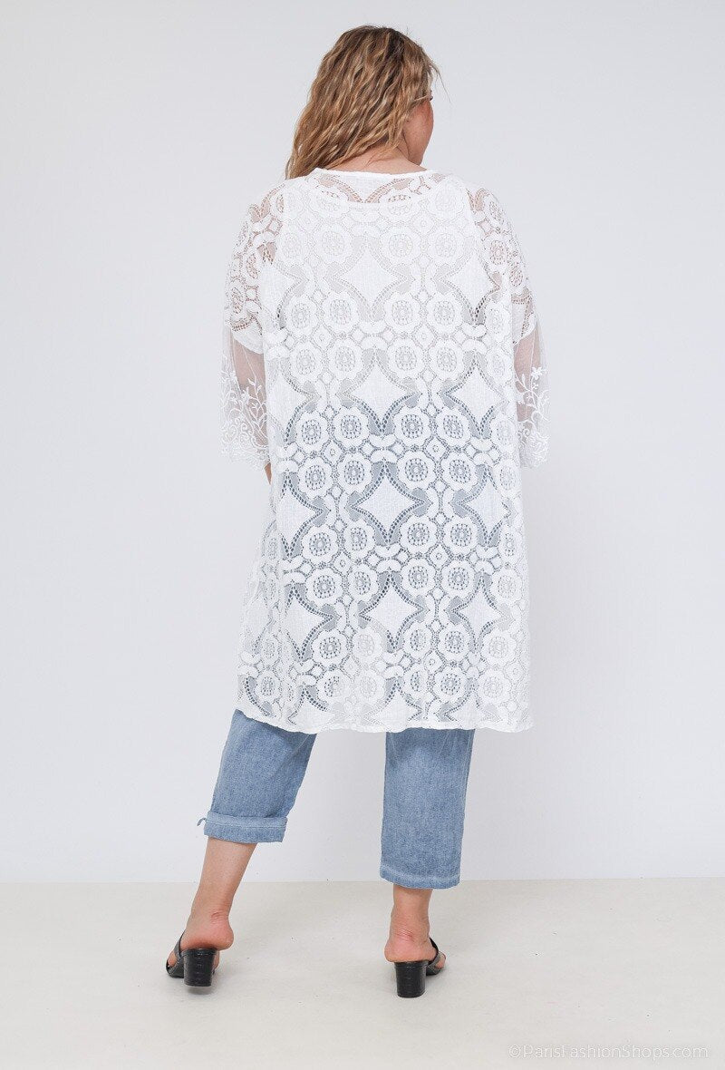 Plus Size Öppen Spets Cardigan/Kimono