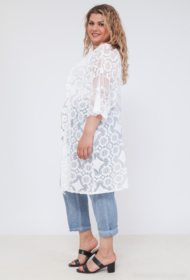 Plus Size Öppen Spets Cardigan/Kimono
