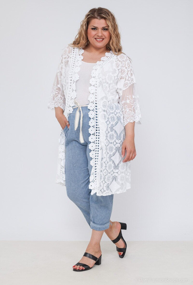 Plus Size Öppen Spets Cardigan/Kimono