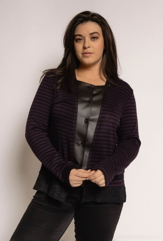 Plus Size Striped cardigan with lace