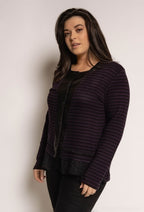 Plus Size Randig Cardigan med Spetsdetaljer