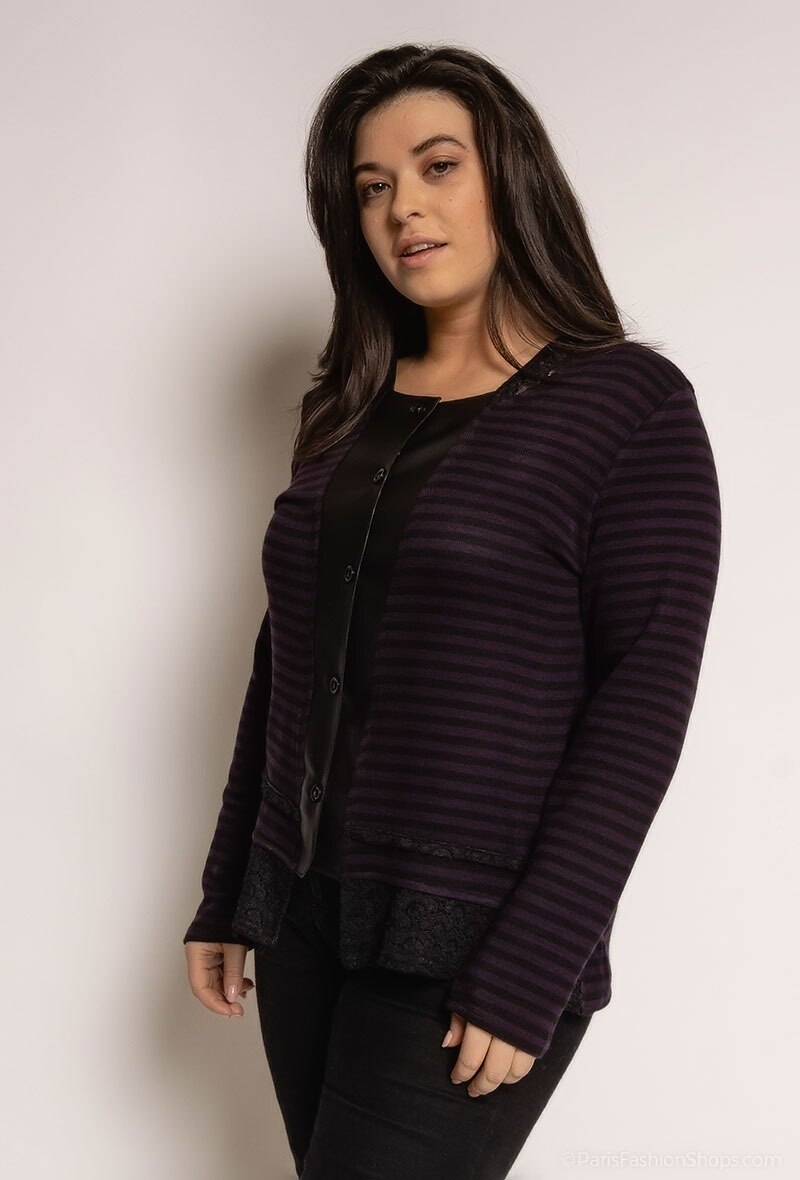 Plus Size Randig Cardigan med Spets