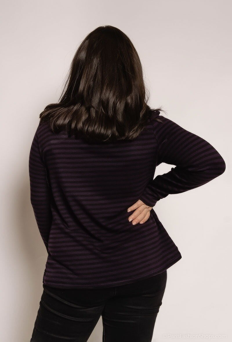 Plus Size Randig Cardigan med Spets