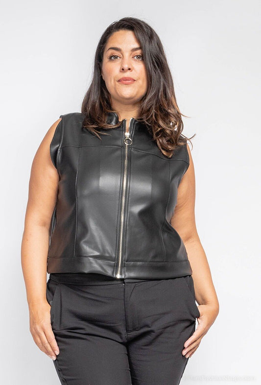 Plus Size Faux Leather Sleeveless Vest