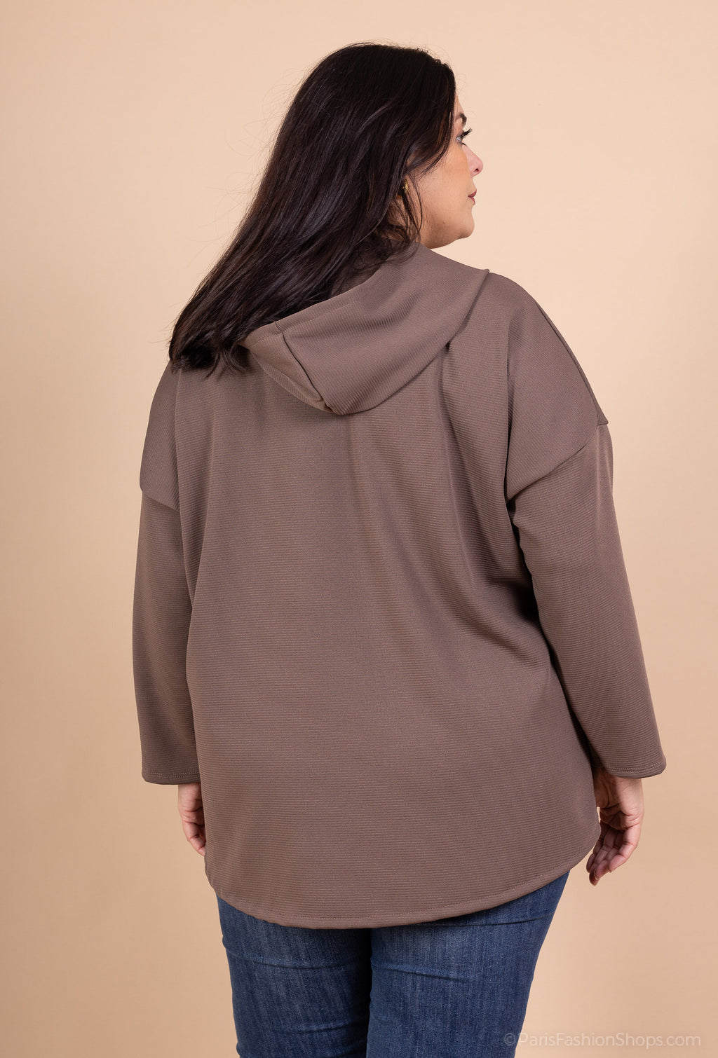 Plus-size sportväst med huva och fickor, storlekar T38 till T54 i Stor Storlek