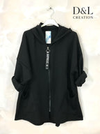 Plus-size sportswear vest with hood and pockets