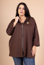 Soft plus-size sportswear cardigan with sun brooch