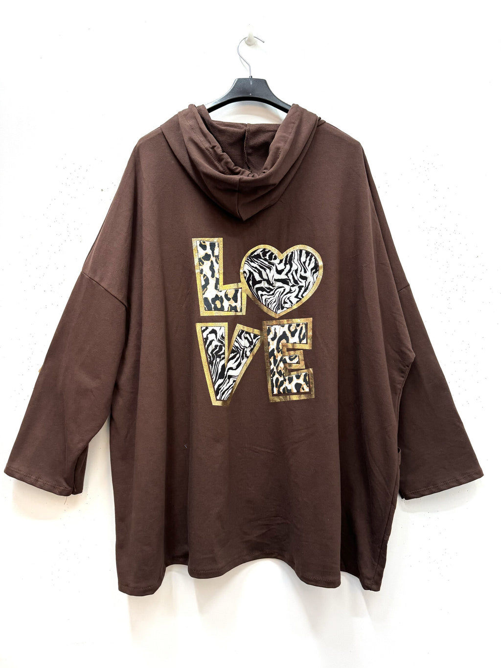 Sweatshirt cardigan med LOVE tryck på ryggen i Stor Storlek