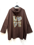 Sweatshirt cardigan med LOVE tryck på ryggen i Stor Storlek