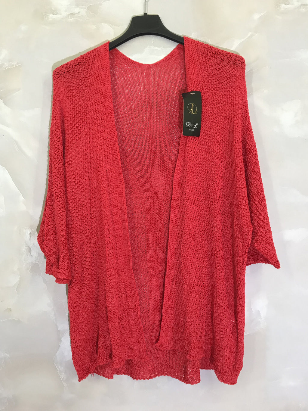 Finstickad cardigan med halv-långa ärmar i stor storlek