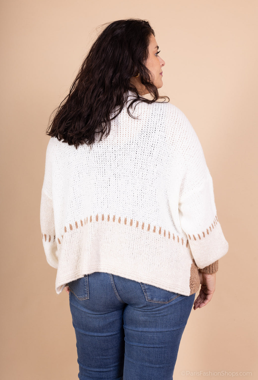 Plus Size Patchwork Knit Cardigan i Stor Storlek 40 till 56