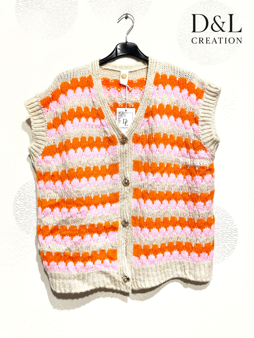 Färgglad ärmlös stickad väst i storlek 38 till 50