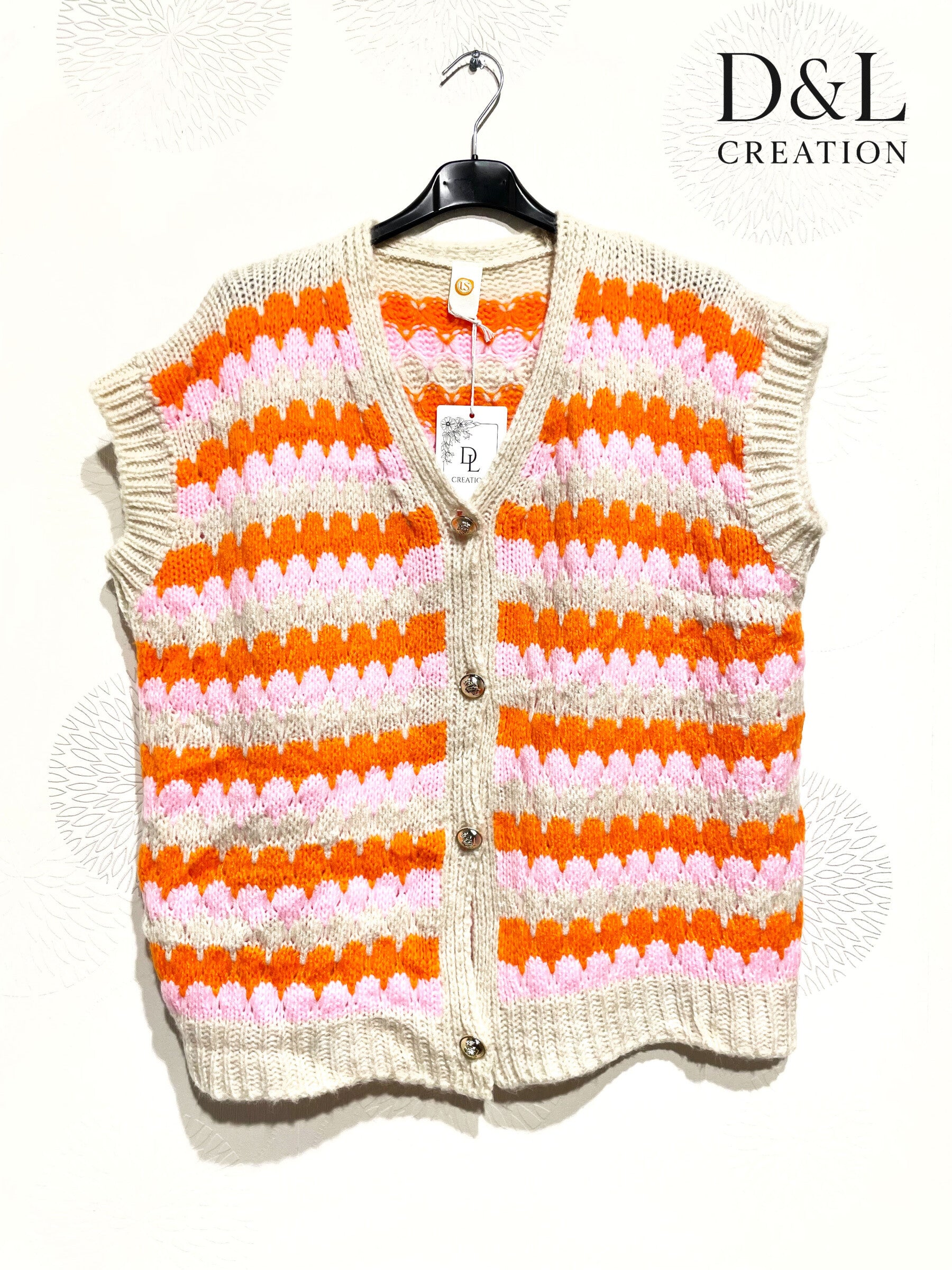 Färgglad ärmlös stickad väst i storlek 38 till 50