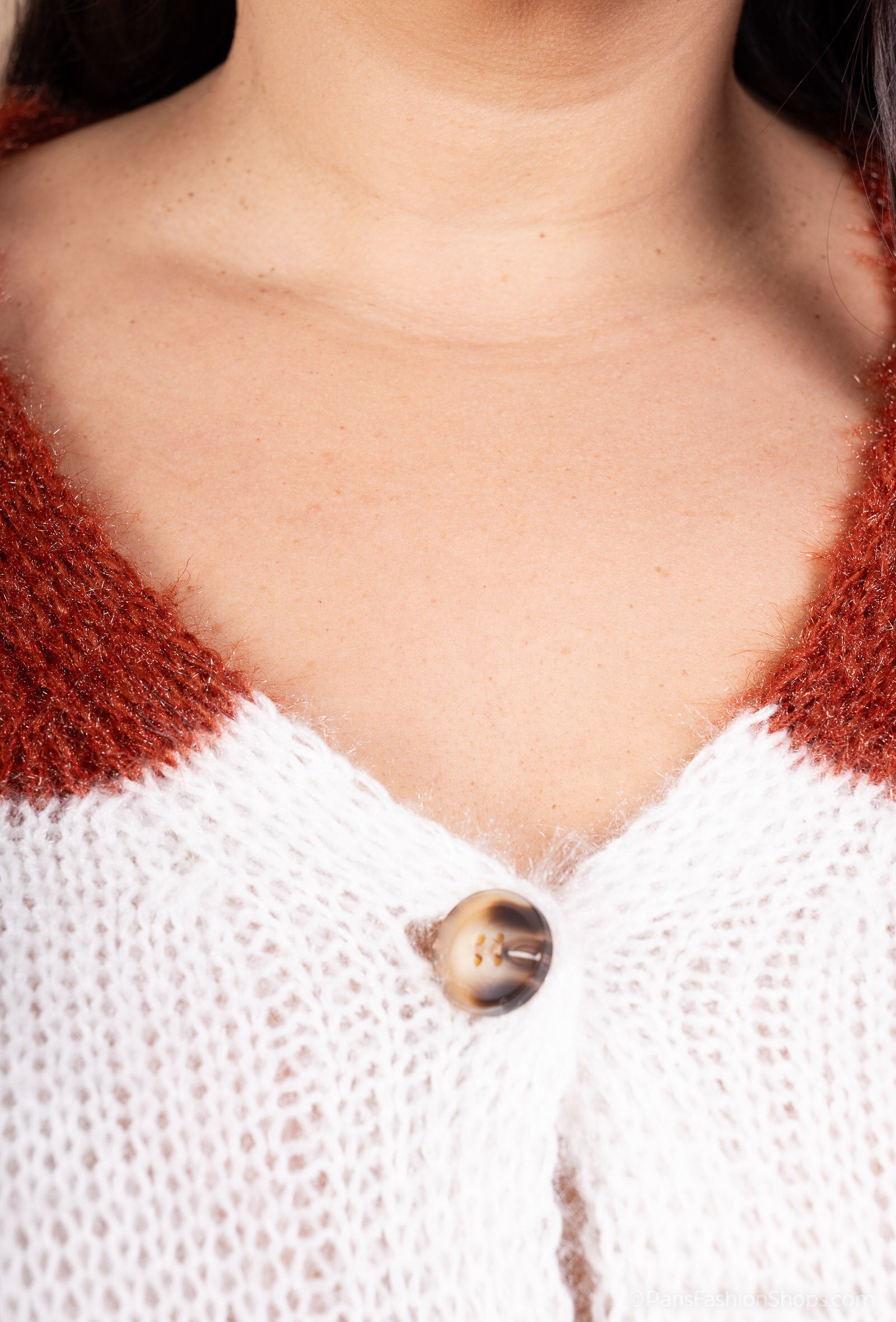 Trefärgad stickad cardigan med ull, storlekar 38 till 50 i Stor Storlek