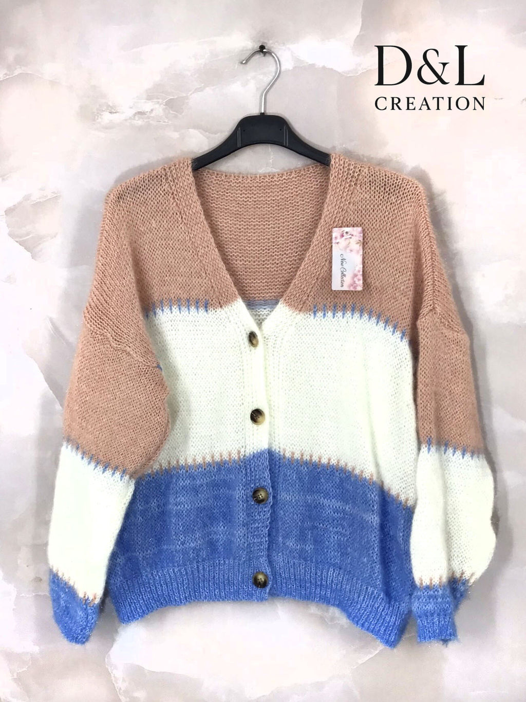 Three-tone knitted cardigan with wool