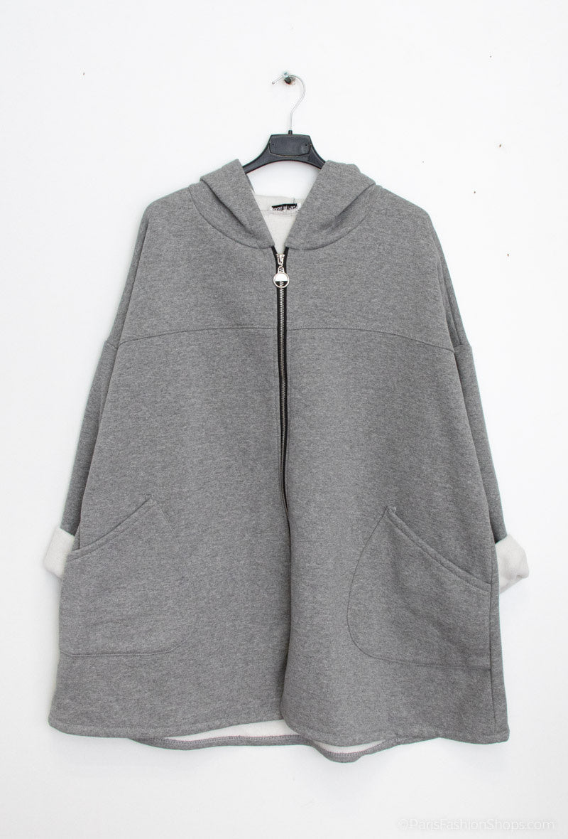 Thick fleece-lined zip-up hoodie i Stor Storlek