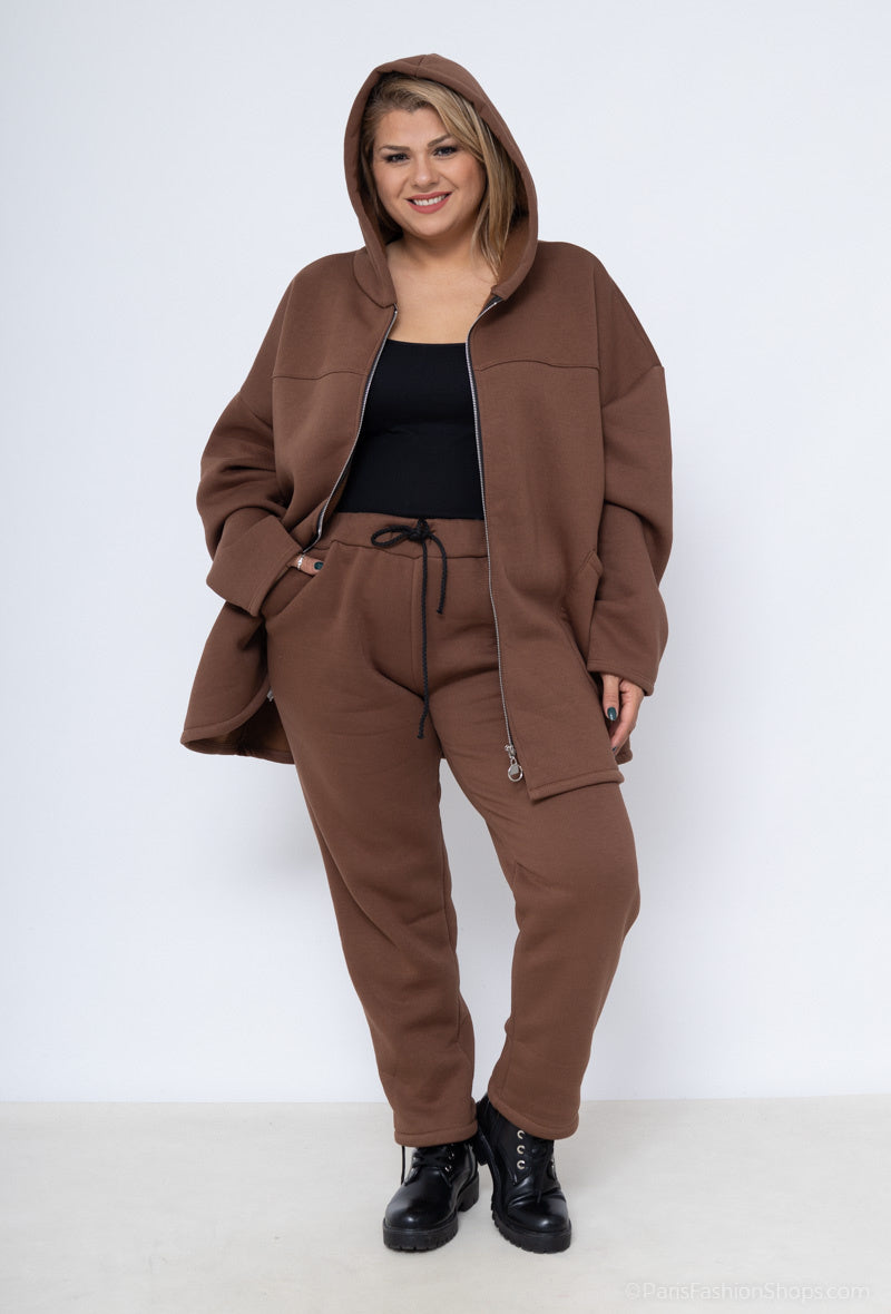 Thick fleece-lined zip-up hoodie i Stor Storlek