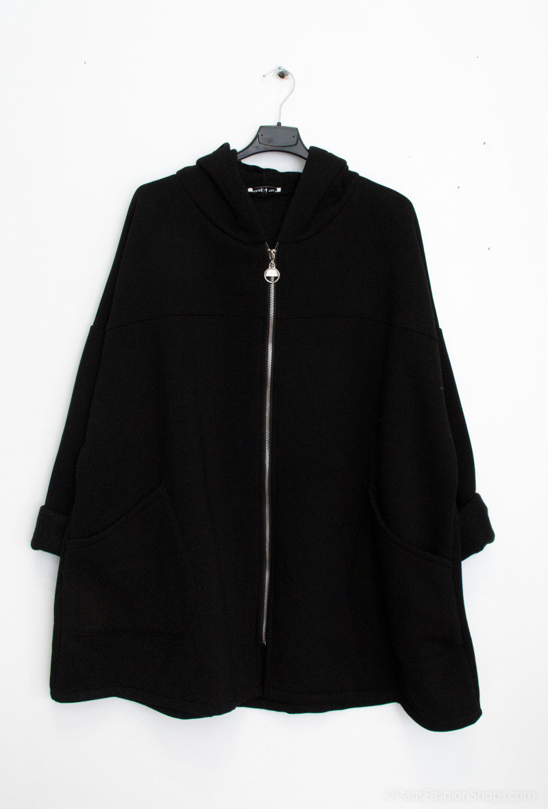 Tjock fleecefodrad zip-up hoodie i Stor Storlek