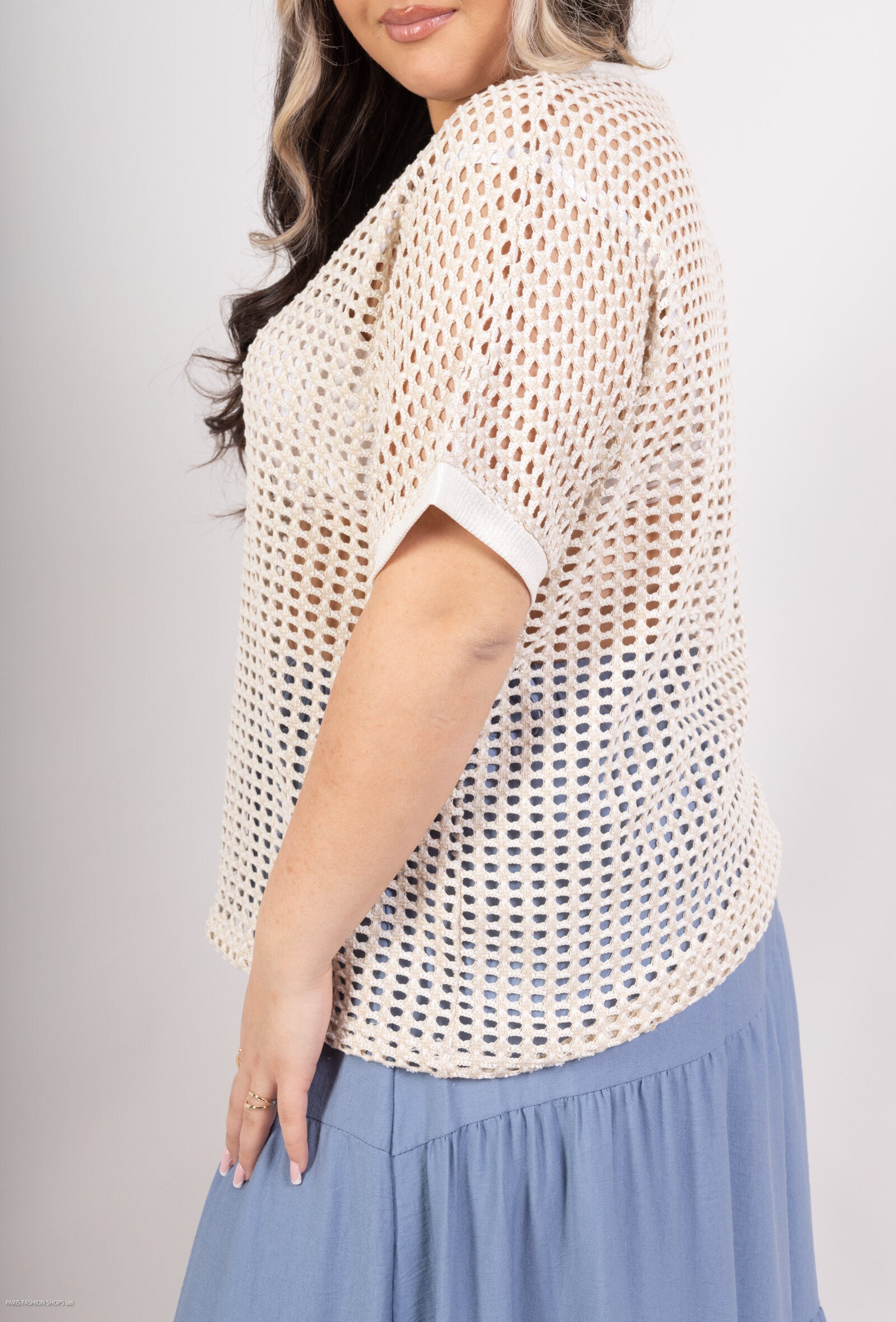 Plus Size V-ringad Topp med Glittrande Trådar
