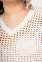 Plus Size V-ringad Topp med Glittrande Trådar