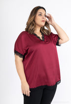 Plus Size Lace Satin Top