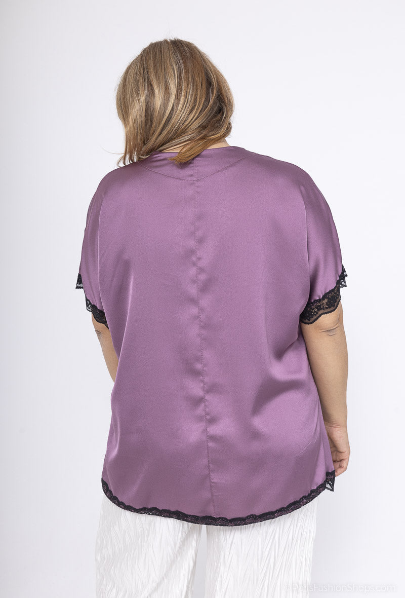 Plus Size Lace Satin Top