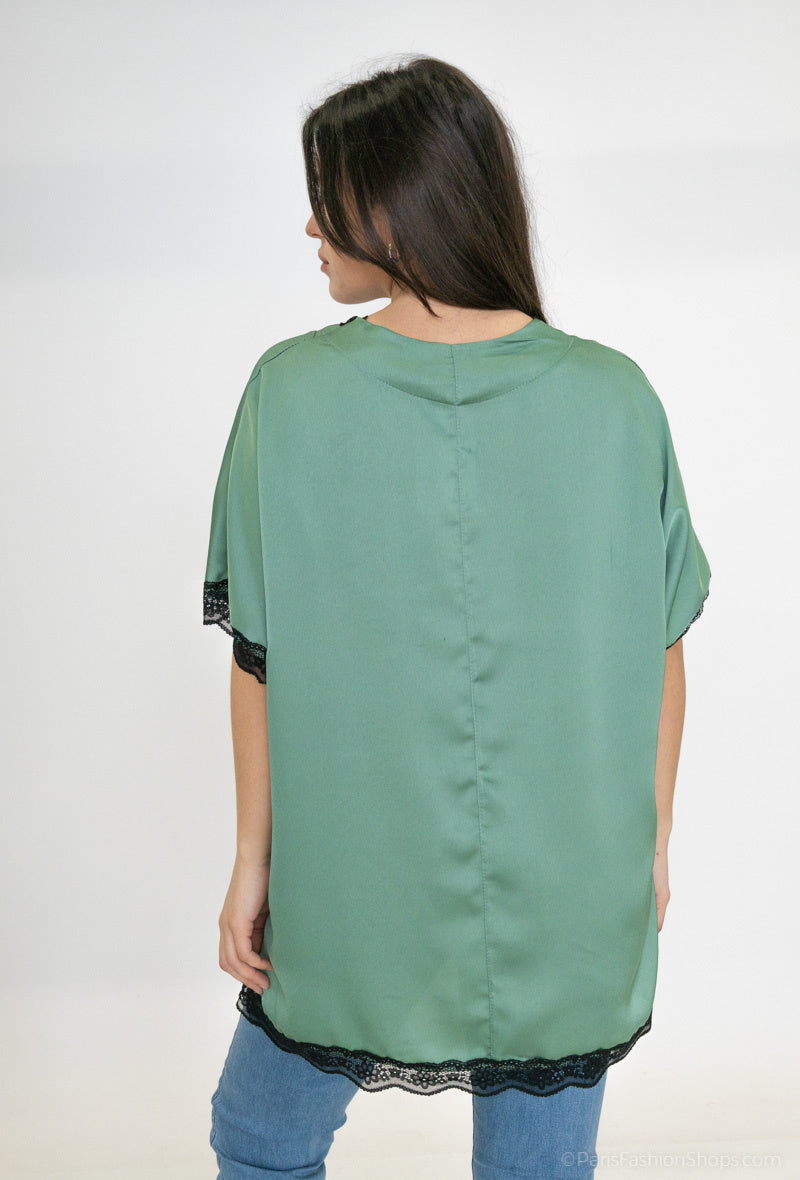 Plus Size Lace Satin Top
