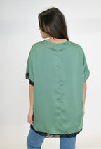 Plus Size Lace Satin Top