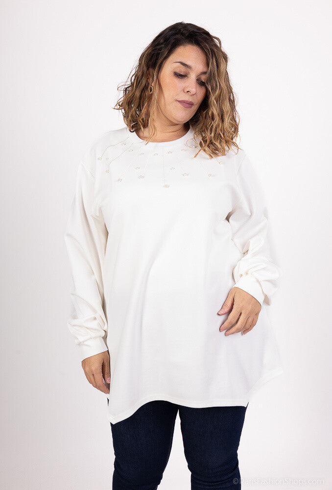 Plus Size Pearl Collar Top med Puffärmar