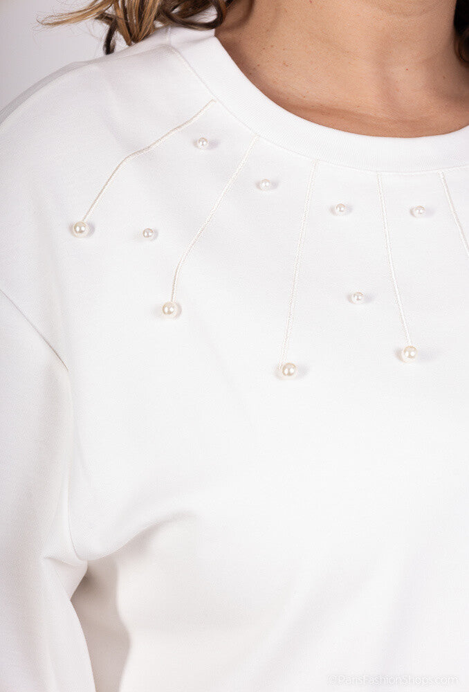 Plus Size Pearl Collar Top med Puffärmar