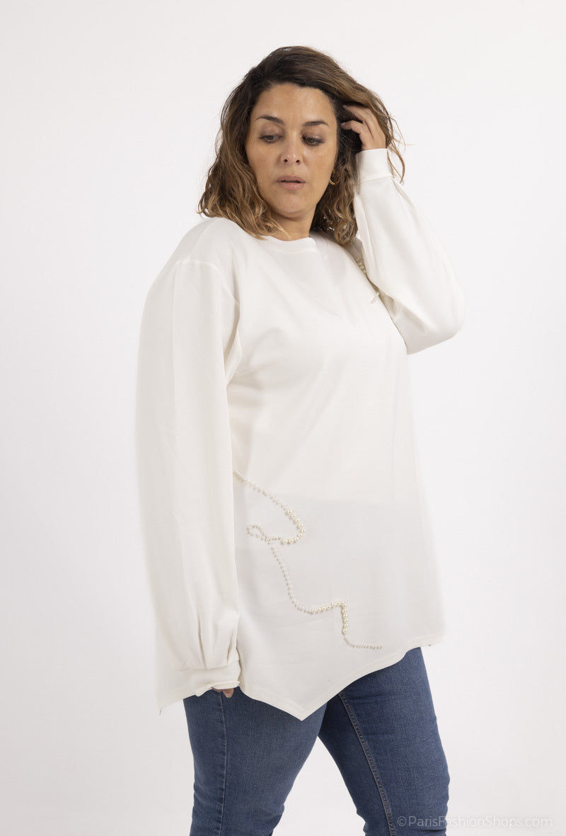 Plus Size Pearl Puff Sleeve Top