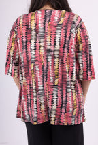 Plus Size V-ringad Blus med Tryck och Fluid Knut