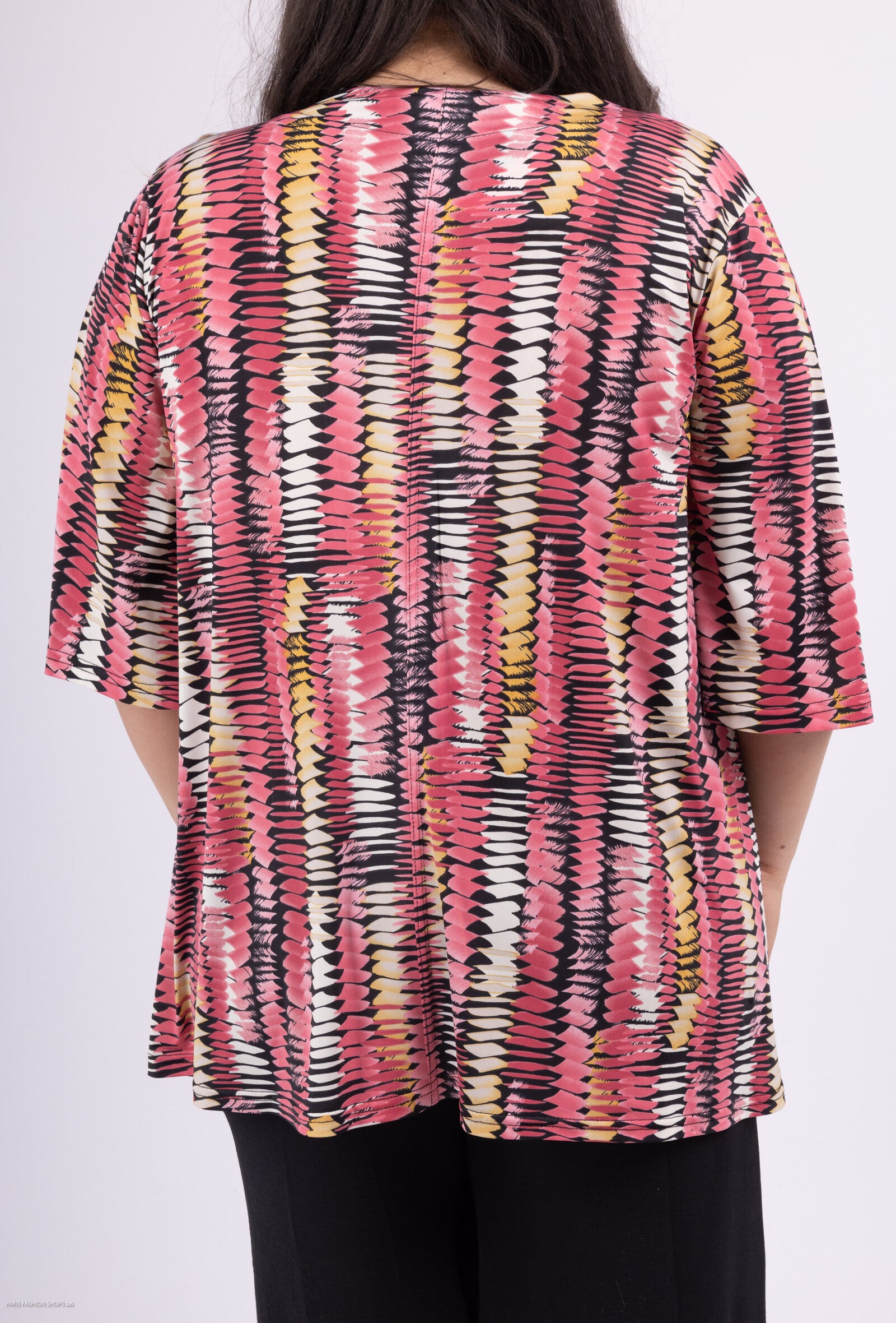 Plus Size V-ringad Blus med Tryck och Fluid Knut