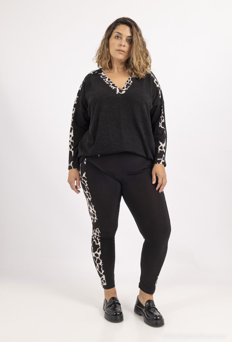 Plus Size Svarta Joggers med Leopardmönster