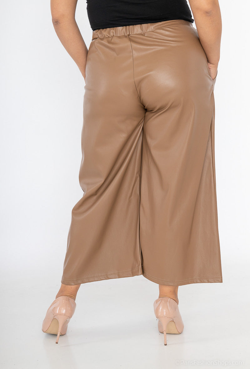 Plus Size Faux Leather Culottes with Belt