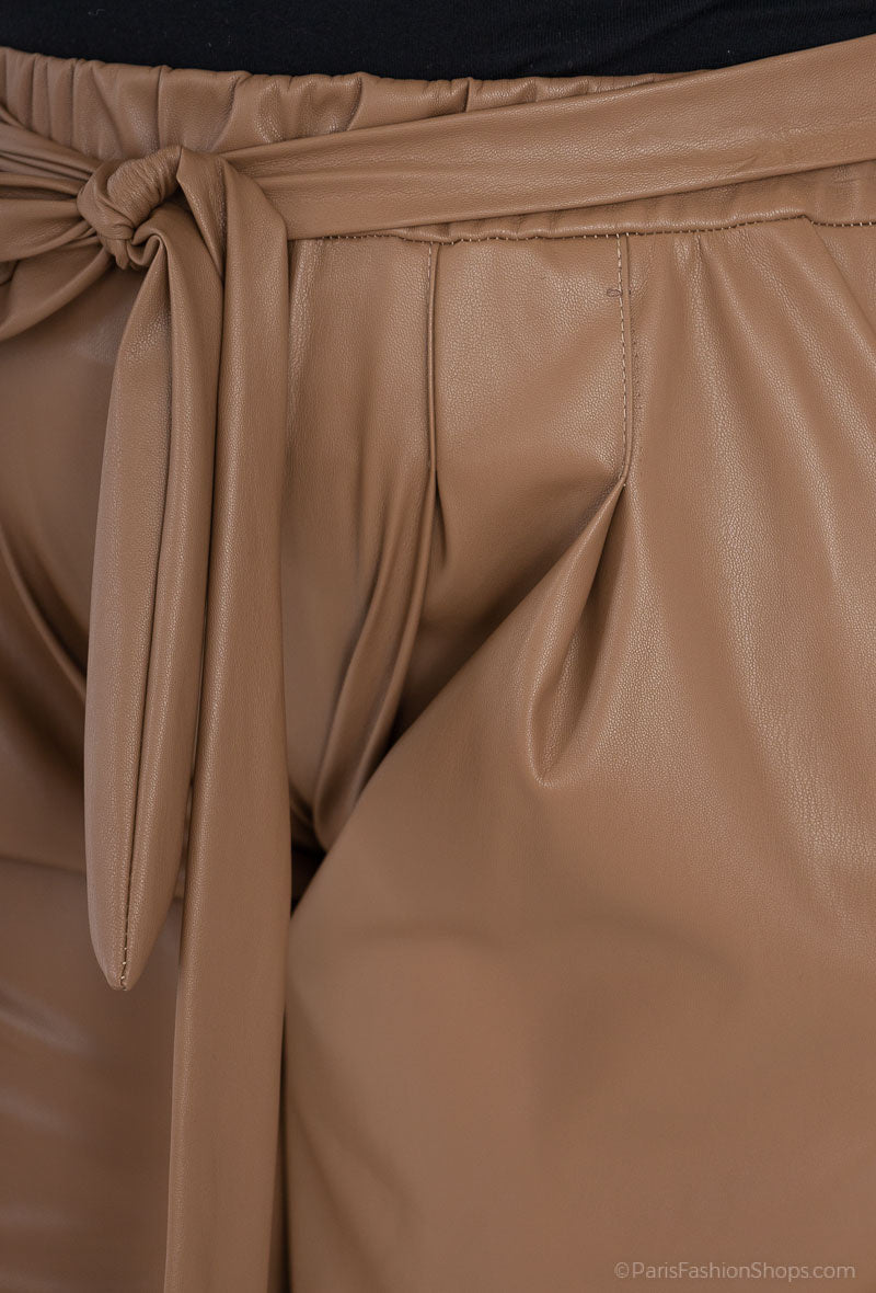 Plus Size Faux Leather Culottes with Belt