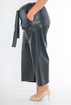 Plus Size Faux Leather Culottes with Belt
