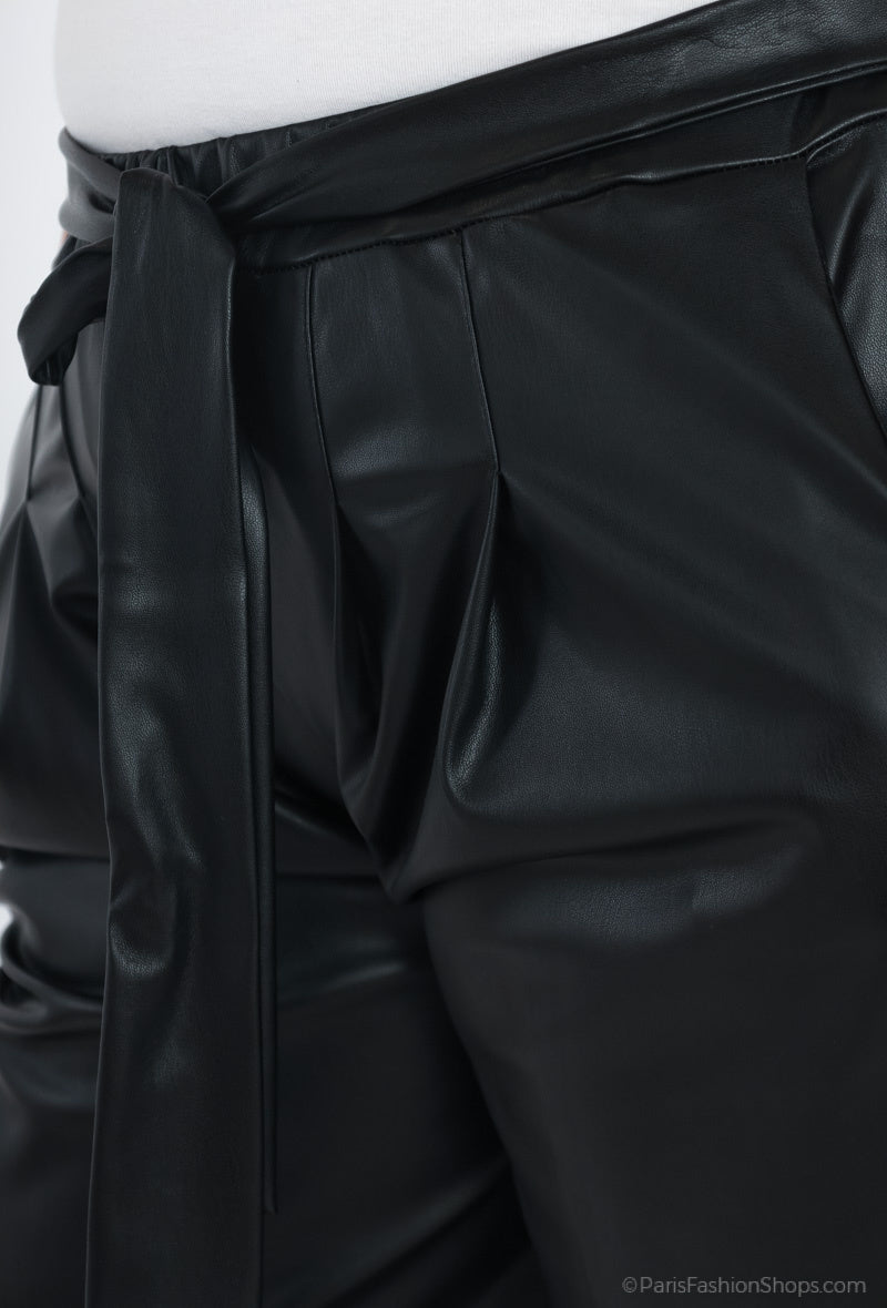 Plus Size Faux Leather Culottes with Belt