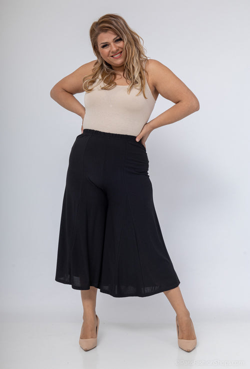 Plus Size Enfärgad Culottes med Elastisk Midja