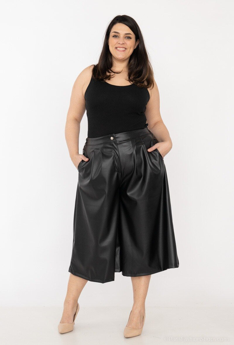 Plus Size Faux Leather Culottes