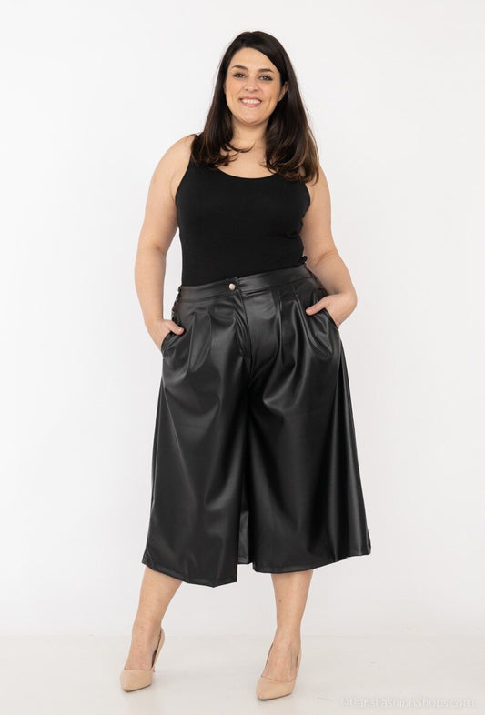 Plus Size Faux Leather Culottes