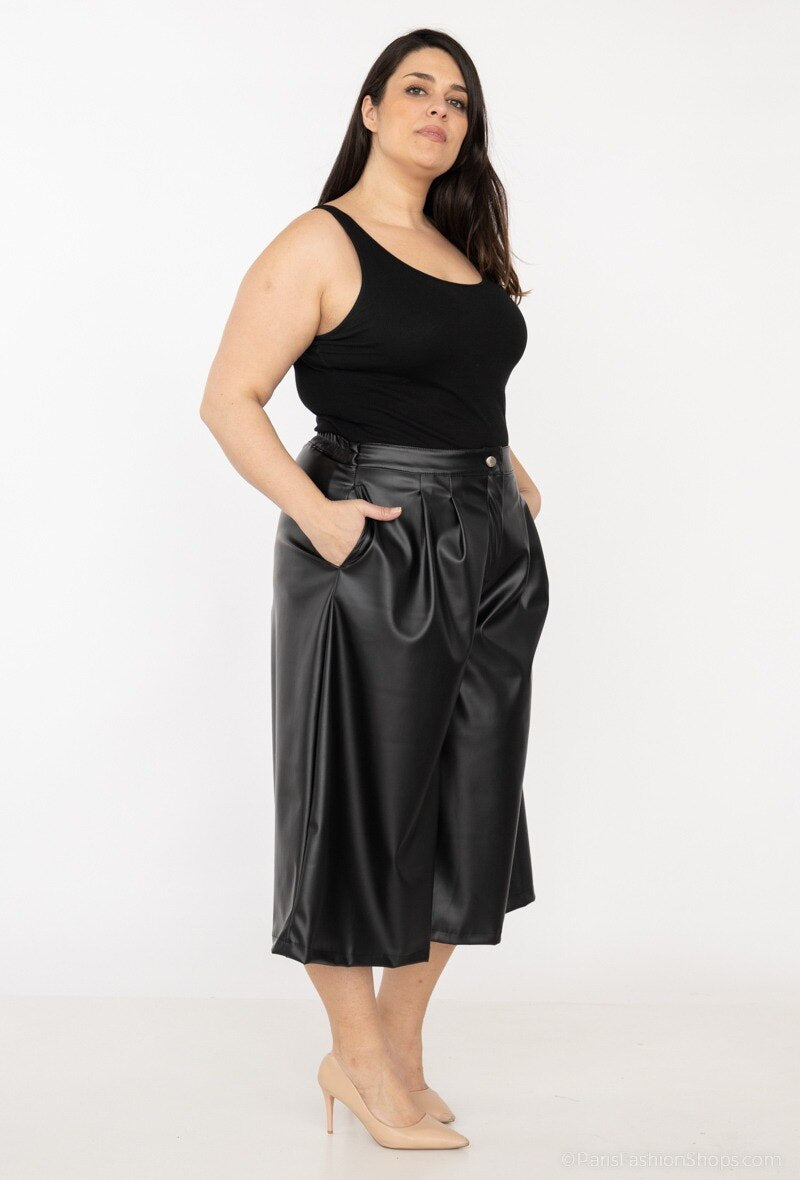 Plus Size Faux Leather Culottes