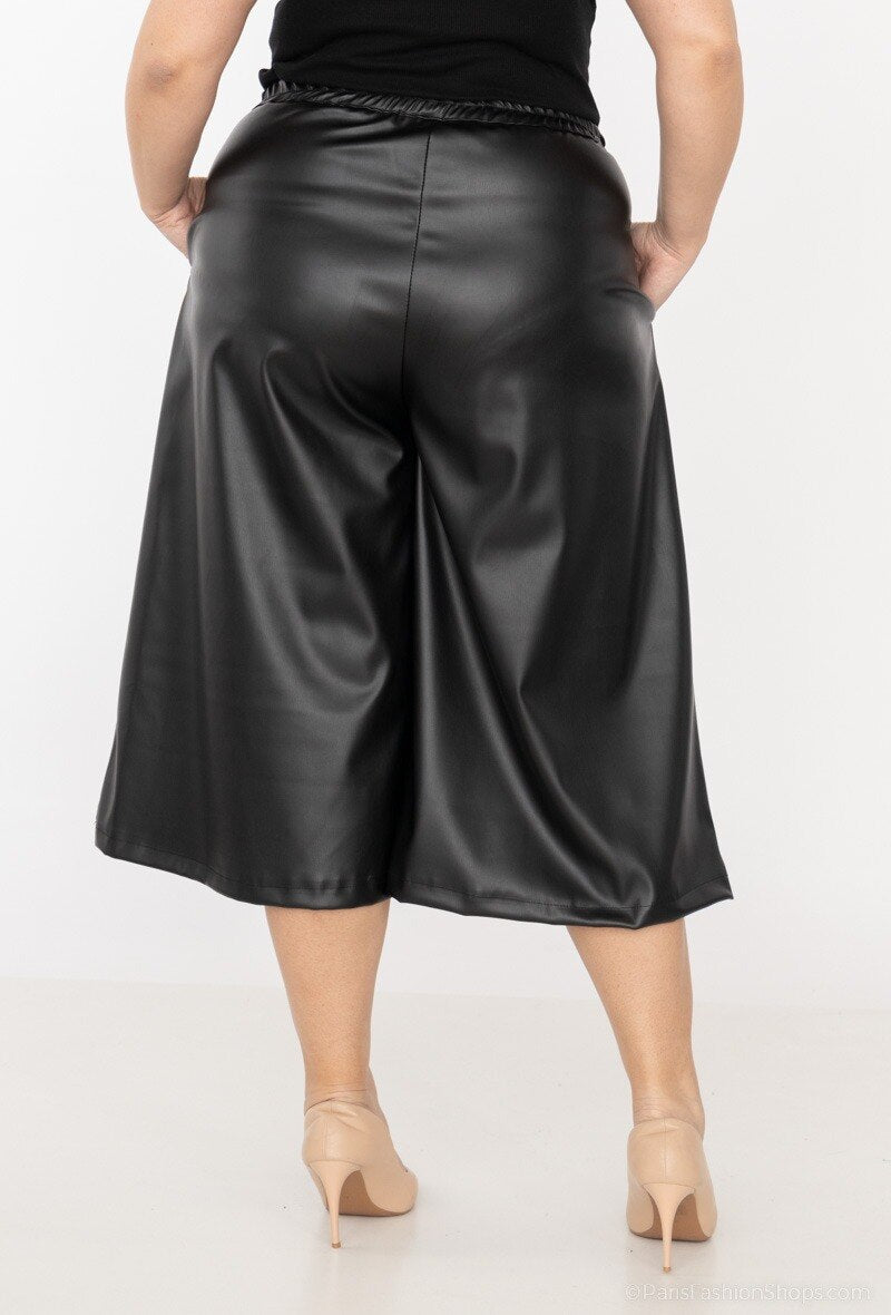 Plus Size Faux Leather Culottes